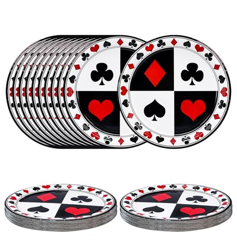 SietDESEO 50 PCS Casino Poker Plates - 7 Inch Disposable Dinner Plates for Las Vegas Birthday Party Supplies