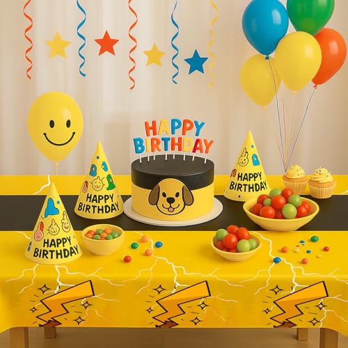 Image of 3-Pack Yellow Cartoon Plastic Birthday Tablecloths - 54x108in Rectangle Party Table Covers for Little Ones & Adults, Durable Birthday Party Decorations