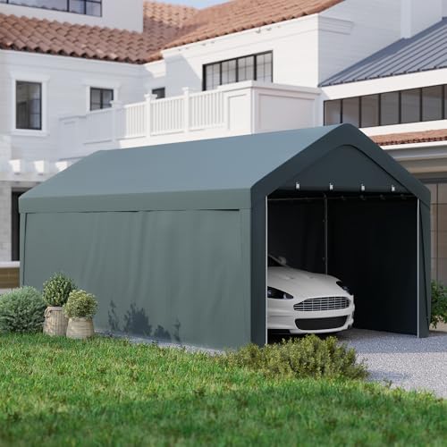 Outsunny Carport Tenda Da Garage 3 X 6 M, Tettoia Per Auto All'aperto, Tenda Di Stoccaggio Con Pareti Laterali Rimovibili E 2 Porte Con Cerniera Avvolgibili, Tettoia Per Auto, Camion, Barca, Grigio - 9