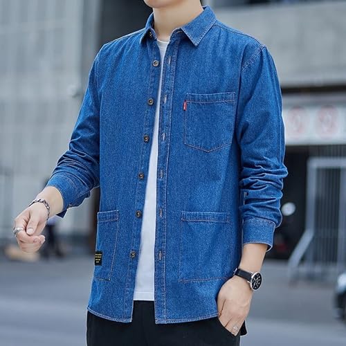 Maiyifu-GJ Men's Long Sleeve Button Down Denim Shirts Cotton Lightweight Casual Shirt Spring Fall Jean Trucker Jacket2