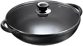 Panela Parmegiana Ferro Fundido 28x13cm 3L com Tampa de Vidro Panela Mineira Compatível com Indução, Gás, Elétrico, Lenha, Vitrocerâmico e Forno