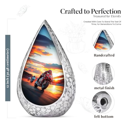 Image of Sunset Motorcycle Urns for Ashes - Combo of 5 with 10 Inch Funeral Cremation Urn for Adult Female, Mother & Men and 3 Inch Mini Biker Keepsake Urns for Human Ashes - Burial Memorial Set