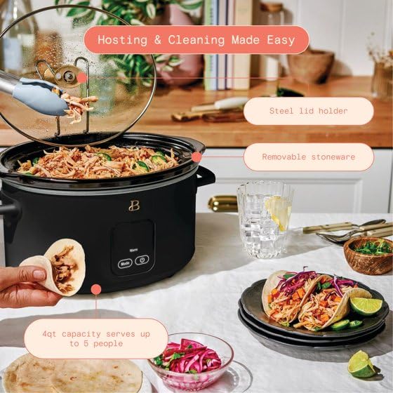 Beautiful-4Qt Slow Cooker with Touch-Activated Display, (Black) by Drew Barrymore