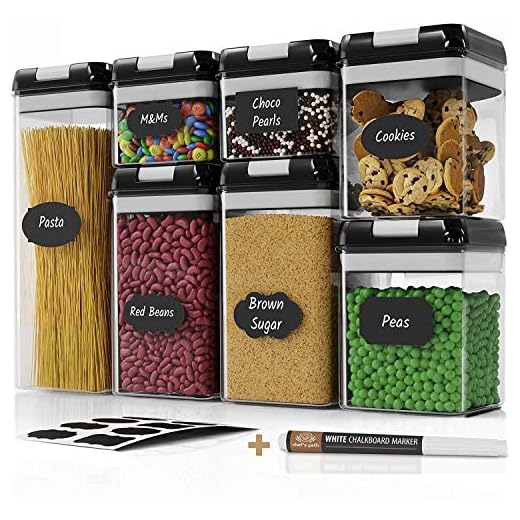 Juego de Recipientes Herméticos para Almacenamiento de Alimentos Chef's Path - Juego de 7 Piezas - 10 Etiquetas de Pizarra y Marcador Gratis - Los Mejores Recipientes para la Cocina y Despensa