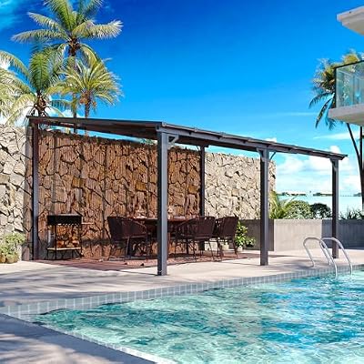 Aoxun 12' x 16' Gazebo for Patio, Wall-Mounted Lean to Gazebo Pergola with Roof, Hard Top Heavy Duty Awnings for Backyard, Deck and Patio