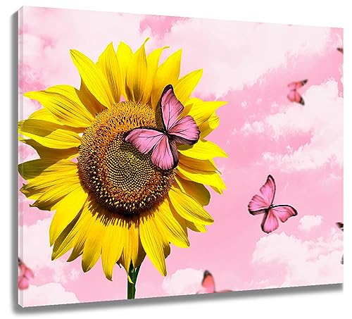 Décoration murale salon toile abstraite jaune et rose pour bureau