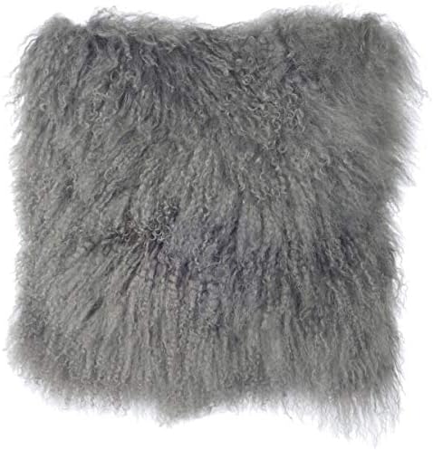SLPR Mongolian Lamb Fur Throw Pillow Cover (16'' x 16'', Grey) | Real Sheep Fur Decorative Cushion Cover Case