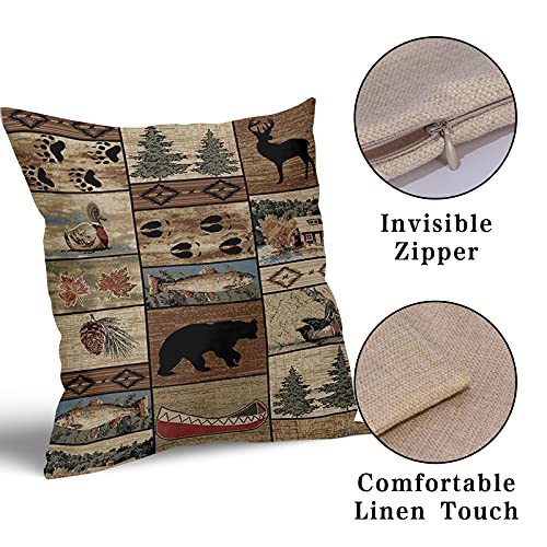 Granbey B098M5KQBT Western Rustic Bear Throw Pillows Cover Set Of 2 Wild Animal Bear Deer Moose Pillow Case 18X18 Inch Lodge Wildlife Cotton Linen Outdoor Cabin Decorative Cushion Pillow Cover thumb #2