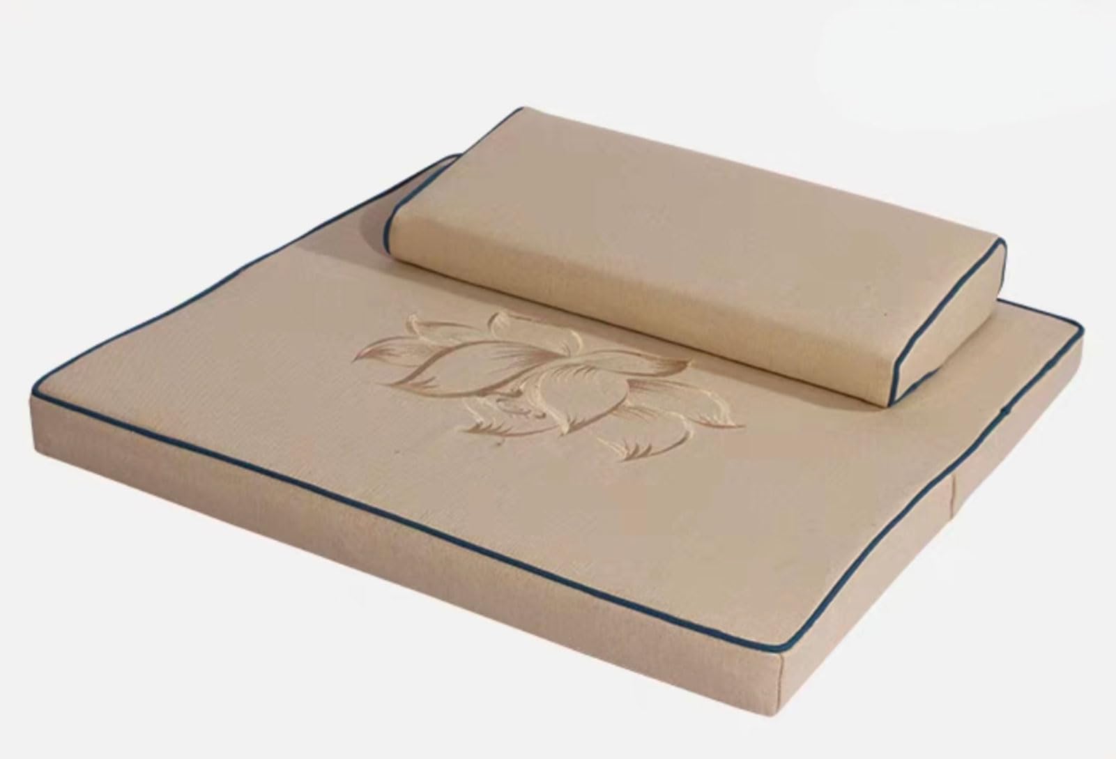 Grand coussin de méditation carré fabriqué à la main, tapis de yoga portable et pliable, coussin de sol d'extérieur en fibre de coco et lin (71,1 x 71,1 cm, blanc cassé) parfait pour le confort et le