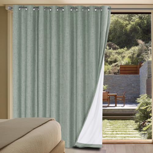 Image of H.VERSAILTEX White Linen Blackout Curtains Durable Thick Textured Linen Look 100% Blackout Patio Door Curtain Anti Rust Grommet Extra Wide Sliding Door Curtain Panel, W100 x L108 inch, Green Bay
