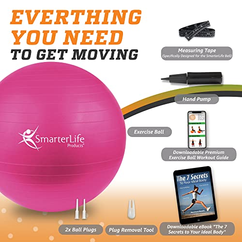 SmarterLife Exercise Ball Yoga Ball for Fitness, Balance, Stability, or Pregnancy, Gym Ball for Core Workout, Physical Therapy, Yoga Ball Chair for Office, Anti-Slip Anti-Burst (75 cm, Fuchsia) - Thumbnail 7