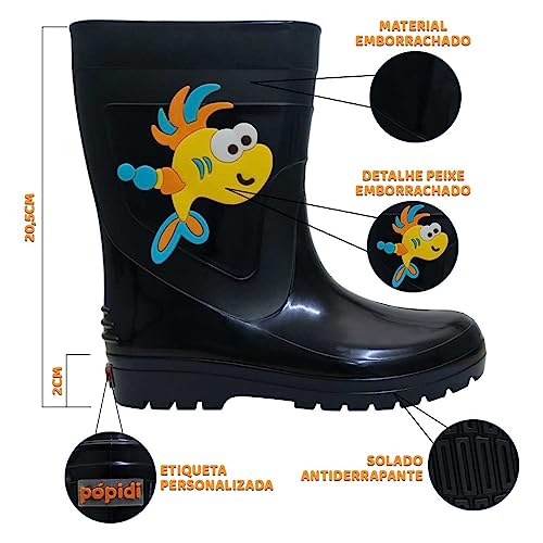 Galocha Bota Chuva Infantil Nº 25 Ao 32 Moda Menina Menino 09.14 (Preto, br_footwear_size_system, li