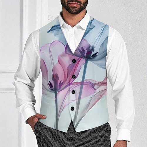 Abstract Blue Tulip Floral Men's Suit Vest Waistcoat Vests Formal Dress with 2 Pockets for Business Casual Tuxedo2