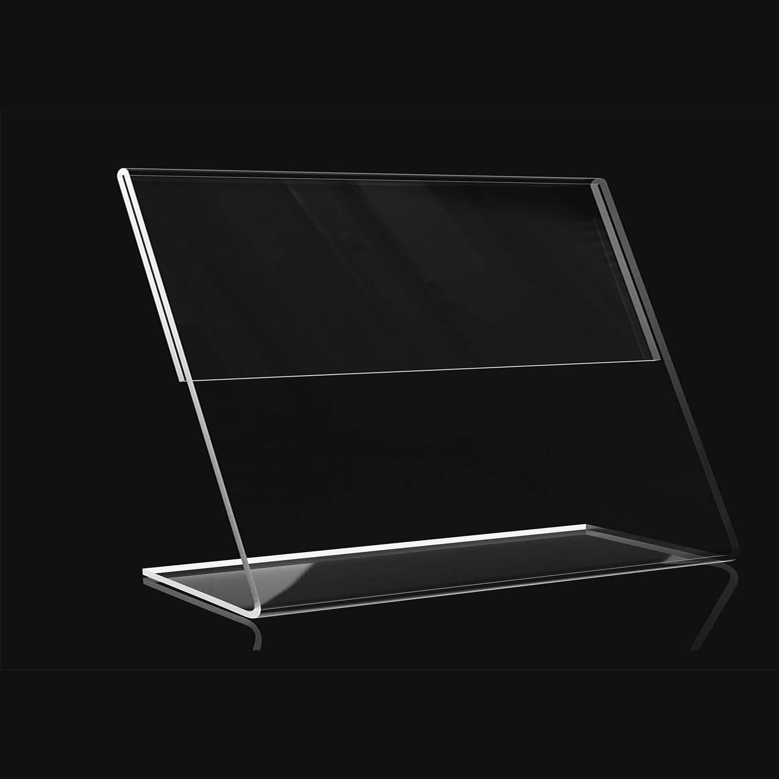 WOFDALY L Shape Acrylic Sign Holder Slide In Display Stand Clear Double Sided Tabletop Menu Frame Countertop Card Holder for Retail Store Restaurant Office Reception,14.8cm×21cm Horizontal