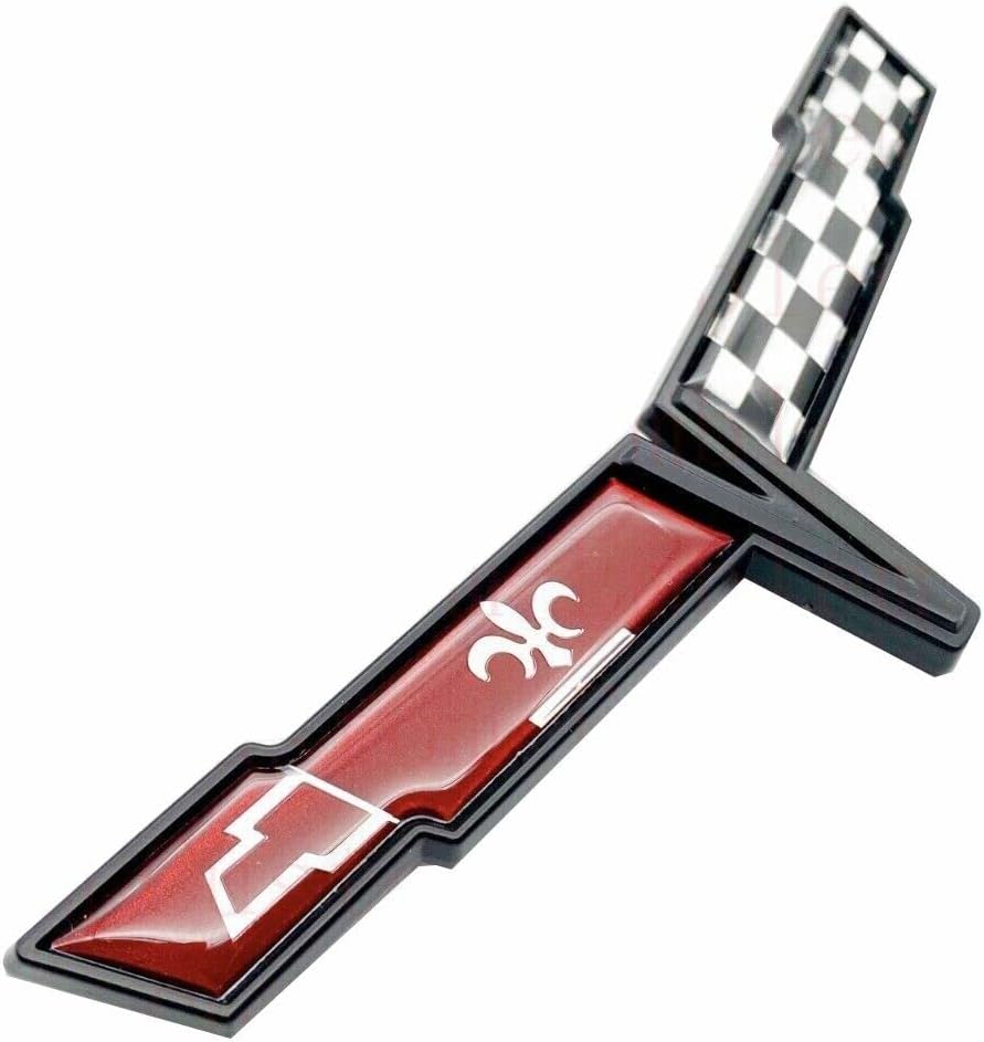 Pair Set 1980 Corvette C3 Front Nose Emblem and Rear Deck Gas Lid 3D Door Deck Crossed Flags Badge Replacement for Corvette (Black Red)