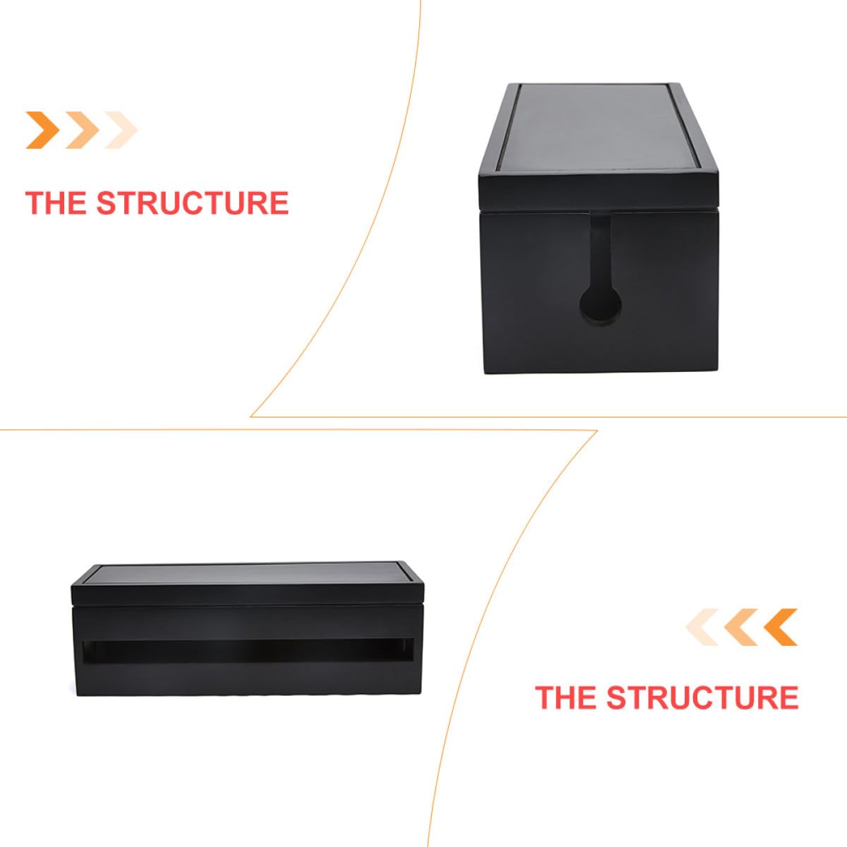 Negra Caja Organizadora de Cables Tapa Abierta de Madera Grande