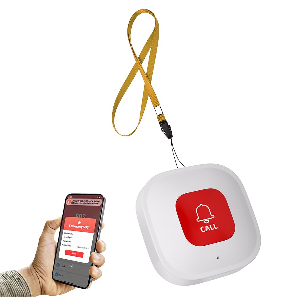Afenau Women's White Personal Alarms For Elderly, Wifi Smart Elderly Alarm Call Button, Fall Alarm For Elderly, Alert Button That Calls Family For Handicapped, Seniors, Patient, App Monitoring