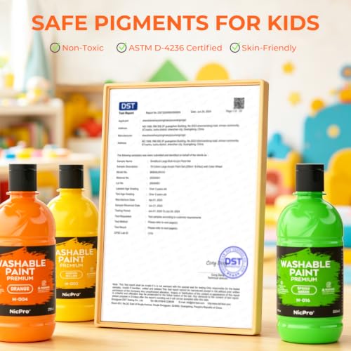 Nicpro 24 Colors Large Washable Paint Set for Kid (8.45oz), Acrylic Bulk Paint Supplies Non Toxic Tempera Paint for Art, Craft DIY, Poster & Finger Paint, School, Home, Teacher Classroom Must Haves - Image 5