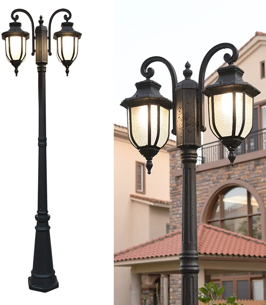 QUSYZD Strong Durable European Retro Outdoor Waterproof Street Lamp Traditional 1-Lights High Pole Post Lantern E27 Aluminum Garden Landscape Pillar Pathway Courtyard,230cm
