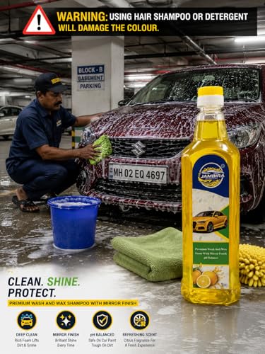 Image of Jambira Car Shampoo with Car Wax | Ultra Foam | Deep Cleaning | Ultra Gloss Finish | 1 Litre