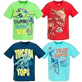 Jurassic World Dinosaur Little Boys 4 Pack Graphic T-Shirts Red/Green/Blue 7-8