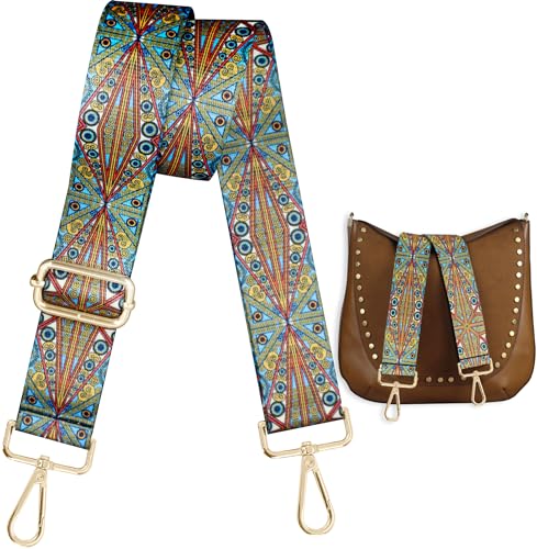 Image of Lyrovo Adjustable Purse Strap Replacement for Women, 1.5 inch Wide Crossbody Shoulder Strap Boho Handbag Strap (Aztec-Red Blue)