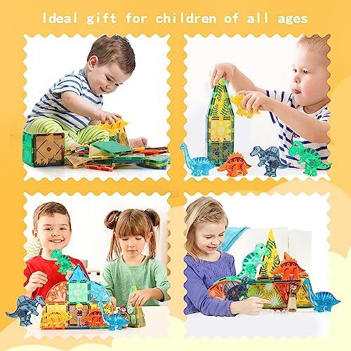 VANLINNY Dinosaur Magnetic Tiles, 74PCS Dinosaur Magnetic Blocks 3D Building for Kids 3+, Creative and Educational Magnet Toy for Boys and Girls, Birthday Gift for Toddlers. 5 51ORnQZ5UtL. AC