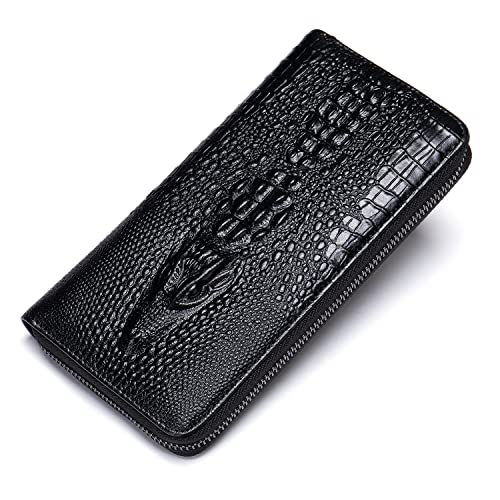 Hebetag Leather Long Wallet Clutch Purse for Men Phone Organizer Holder Wrist Bag Coin Money Card Case Checkbook Vintage Pocket Wallets (Black)3