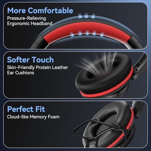 KVIDIO USB C Wired Headphones for School with Mic,Volume Control,Black Red by KVIDIO - Used condition - Image 5