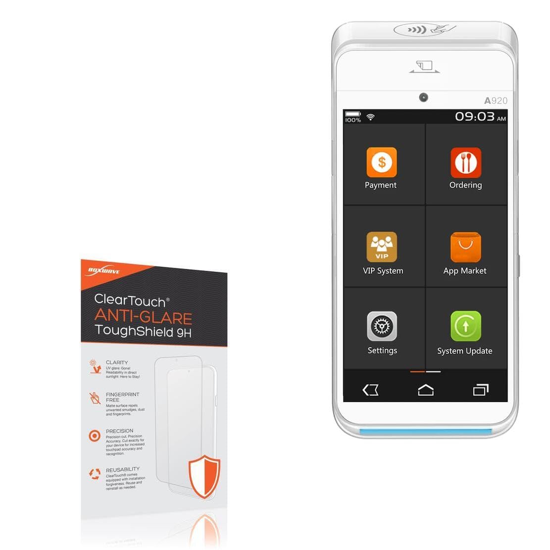 BoxWave Screen Protector Compatible with Pax A920 - ClearTouch Anti-Glare ToughShield 9H (2-Pack), Anti-Glare 9H Tough Flexible Film Screen Protector