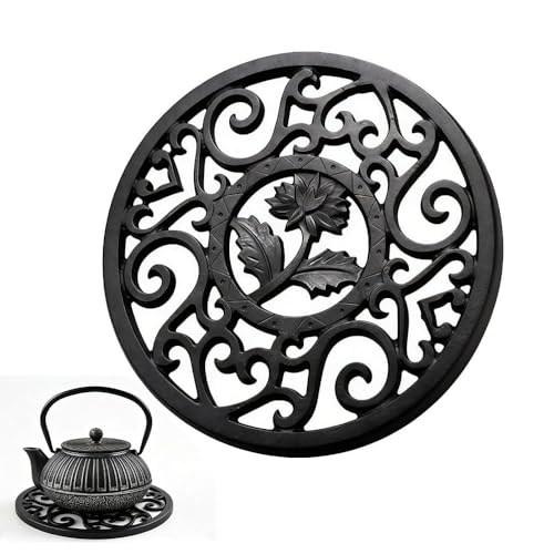 Vmoomax sous-Verre Rond en Fonte de 11,5 cm, Support pour théière, Style rétro, sculpté, résistant à la Chaleur, avec Pied métallique, sous-Verre en...