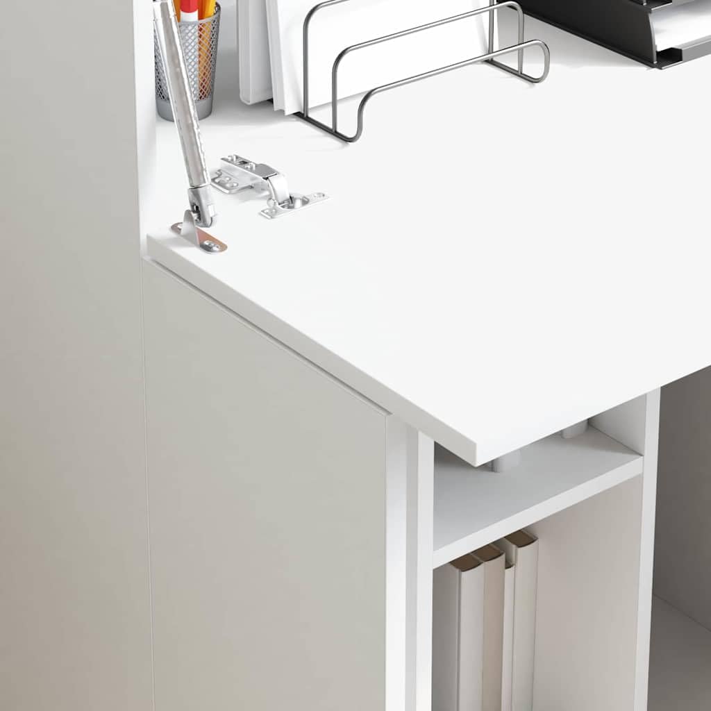 Scrivania moderna con anta, in legno, 71,5 x 31,5 x 106,5 cm, compatta, con ripiano, ideale per casa, studenti, postazione di lavoro organizzata e salvaspazio