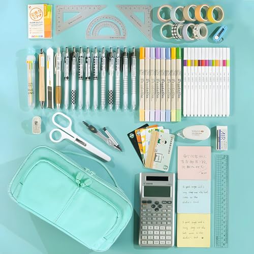 Image of Pencil Case Large Capacity Pencil Pouch Pen Bag with Handle, Portable Pencil Case Pencil Bags with Zipper Student Stationery Bag for Girls and Boys Teen Adults Men Women (Green)