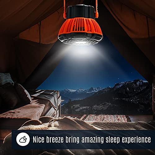 HERLLY Camping Fan with LED Lantern,Portable Desk fan with Hanging Hook,5200mAh Rechargeable Power Bank for outdoor,3 speeds Remote Control Timer Desk Fan for Office,Car,Emergency