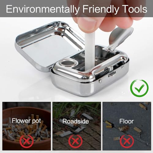 Taschenaschenbecher Geruchsdicht aus Edelstahl (6x4x2cm) – Mobiler Aschenbecher für Unterwegs, Outdoor & Reisen | Ultra-Kompakt, Leicht & Geruchssicher