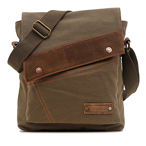 Yimidear Heren Schoudertas, Canvas Messenger Tassen Vintage Satchel Tas Retro Casual Cross Body Tas voor School, Reizen, Werken, Winkelen, Vissen, Kamperen, Wandelen Dagelijks gebruik (Groen)