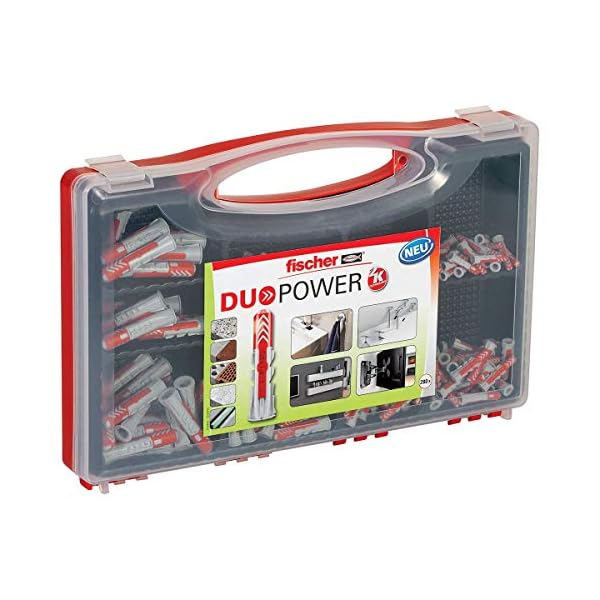 fischer RED-BOX DUOPOWER, Sortimentbox mit 280 DUOPOWER Dübeln & DUOPOWER 10 x 80, Grau, Universaldübel…