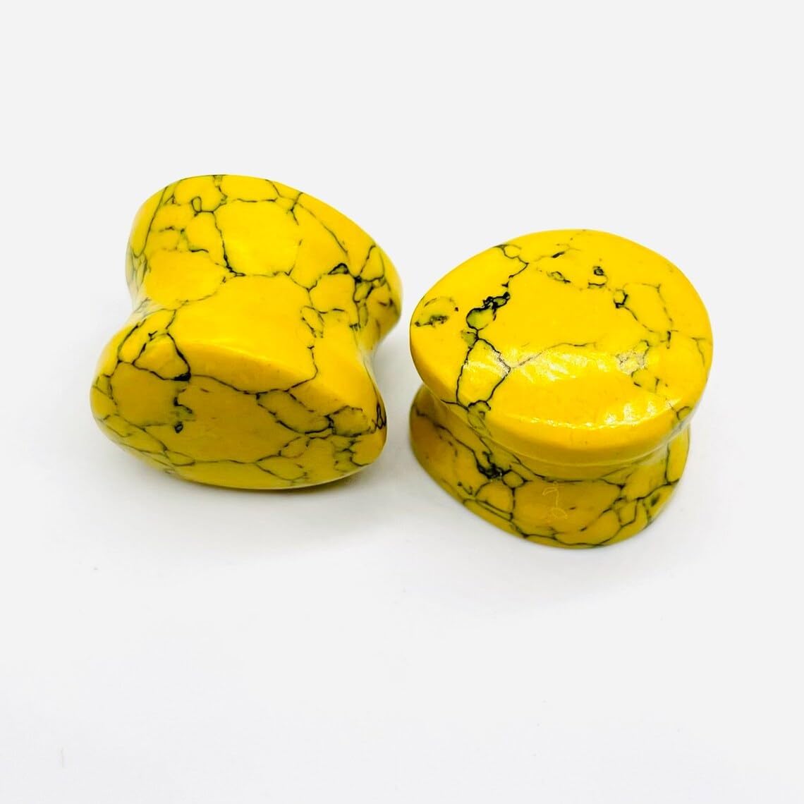Yellow Turquoise Black Veining Stone Double Flared Teardrop Shaped Ear Plugs | Stone Body Piercing Jewelry | Handmade Tribal Ear Gauges | Boho Stone Plugs for Stretched Ears