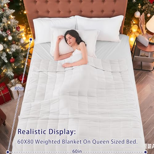 Image of yescool Weighted Blanket for Adults (20 lbs, 60 inch x 80 inch, White) Cooling Heavy Blanket for Sleeping Perfect for 190-210 lbs, Queen Size Breathable Blanket with Premium Glass Bead, Machine Washable