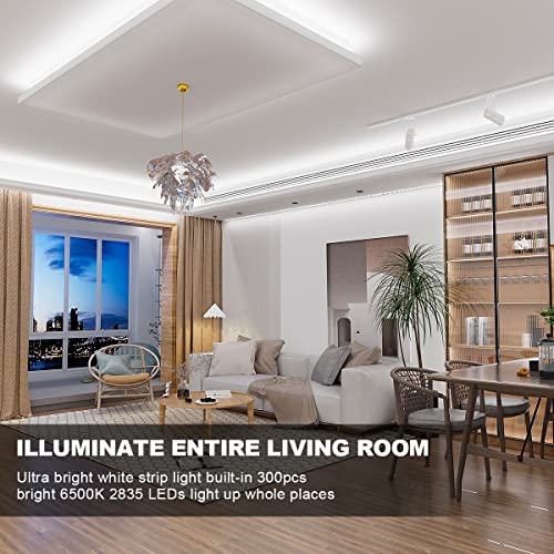 MY BEAUTY LIGHT White LED Strip Lights, 16.4ft Dimmable LED Light Strip with RF Remote, 300 Bright 6500K 2835 LEDs, Strong Adhesive LED Tape Light with Timing Mode for Mirror Bedroom Kitchen Cabinet