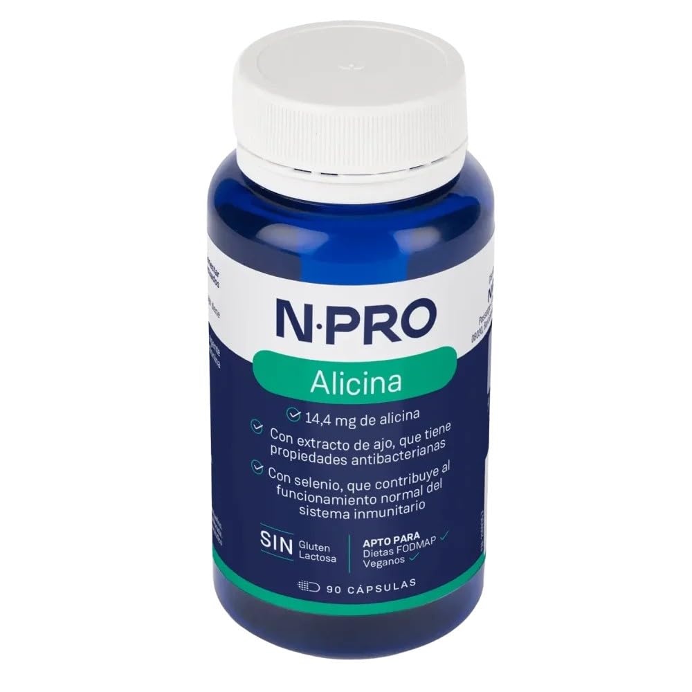 NPro SALUD INTESTINAL Alicina 90 Cápsulas Extracto de Ajo | Antimicrobiano con Selenio y Alicina Pura, Compuestos Azufrados, Antibacteriano, Antifúngico, Antiviral, Limpieza Intestinal