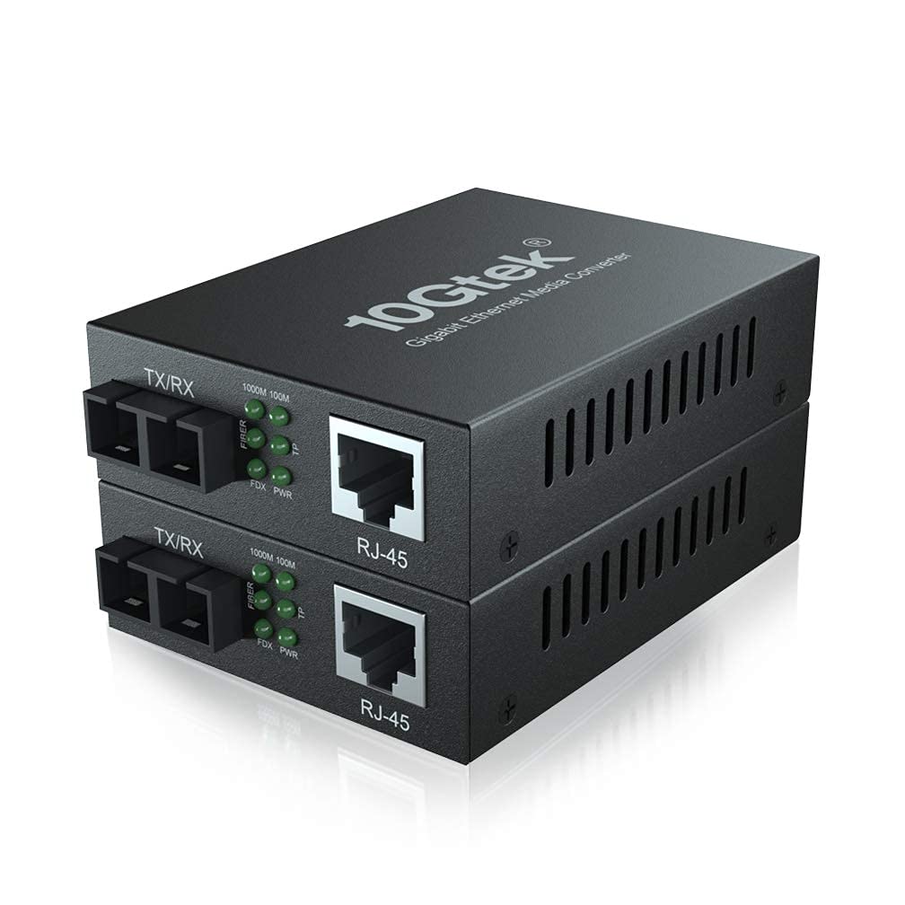 Lot de 2 convertisseurs de média Gigabit - Convertisseur double multimode SC fibre vers Ethernet RJ45 pour 10/100/1000Base-Tx vers 1000Base-SX, 850 nm, MMF, jusqu'à 550 m
