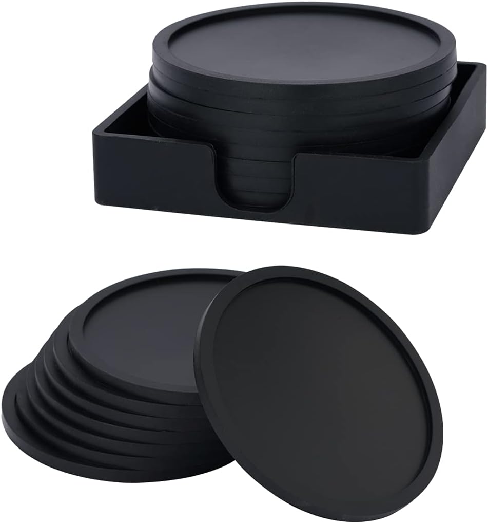 Amazon.com | Vremi Drink Coasters Set of 6 with Holder - Round Black ...
