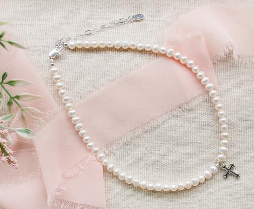 Precious Pieces Children's Sterling Silver Baptism, Christening or First Communion Cross Bracelet and/or Necklace with Cultured Pearl2