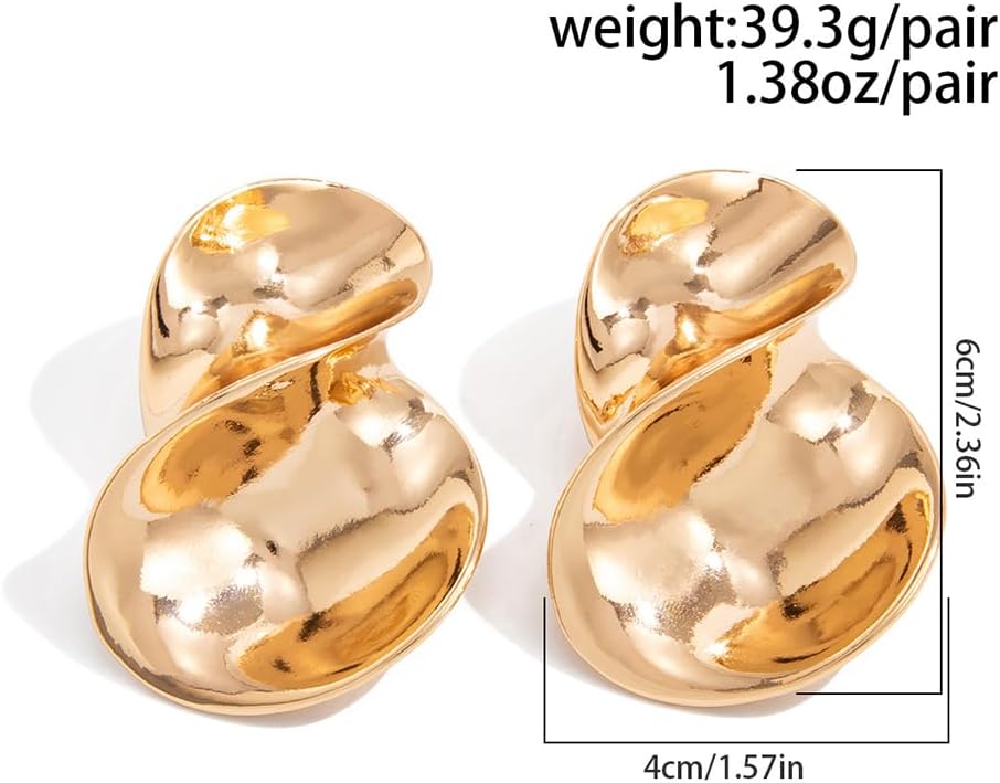 Unique Gold Polish Twisted Drop Dangle Earrings for Women, Trendy Silver Irregular Geometric Stud Earring Non Tarnish Retro Y2K Party Vacation Jewelry - Image 2