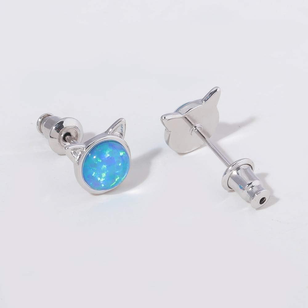 CiNily Opal Stud Earrings,White Gold/Rose Gold Plated Cat Ear/Moon and Star/Dog Bone/Rainbow/Butterfly Small Cute Earrings for Women Girls Hypoallergenic Jewelry Gifts for Sensitive Ears - Image 7