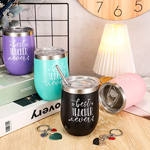 Didaey 12 Pcs Teacher Appreciation Gift Sets 12 Oz Teacher Wine Tumbler For Women Valentines Day Gift For Teacher Thank You Gift Teacher Birthday Gifts Best Teacher Ever Cup And Keychain (Black) #TOP5