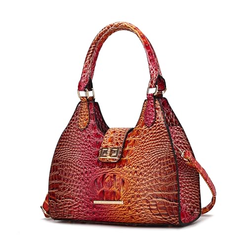 MKF Collection Bolsa feminina, bolsa de mão de couro vegano em relevo de crocodilo sintético gradiente arco-íris da Mia K, Vermelho Vermelho Laranja