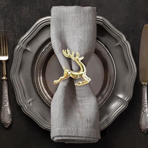 Gold stag napkin rings set of 12 for festive table decor