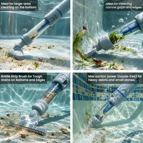Image of Handheld Spa Hot Tub Vacuum 2026 Upgraded, 4-IN-1 Cordless Spa Vacuum Cleaner with 3 Brush Heads and Telescopic Pole, 90 Mins of Runtime, Rechargeable Small Pool Vacuum for Inground /Above Ground Pools